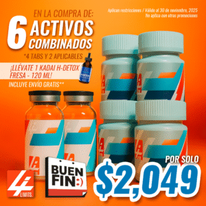 6 ACTIVOS COMBINADOS (4 TABS + 2 APLICABLES) + 1 KADAI H-DETOX FRESA GRATIS